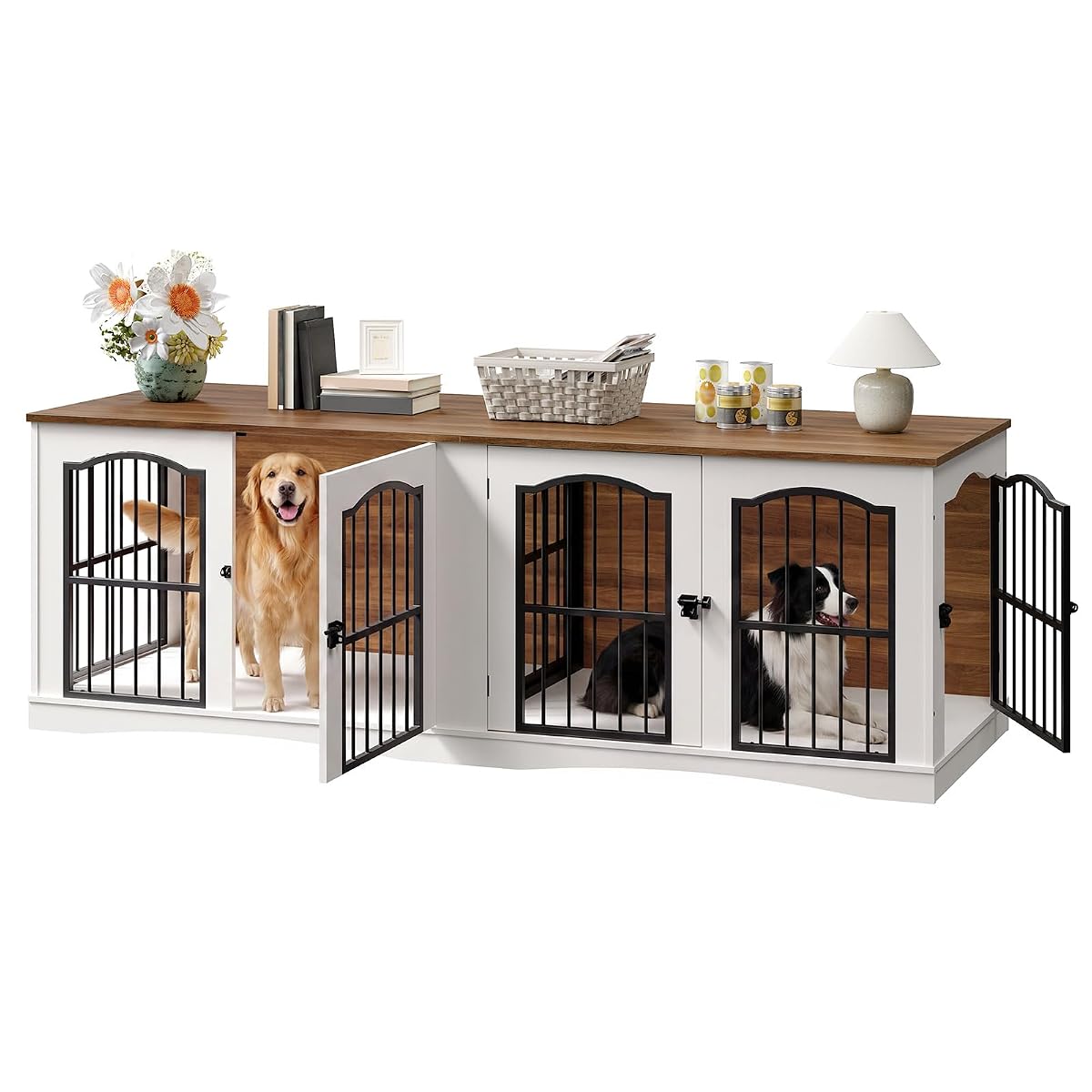 78.7" Dog Crate Furniture for 2 Dogs, Double Dog Kennel for Medium Dogs