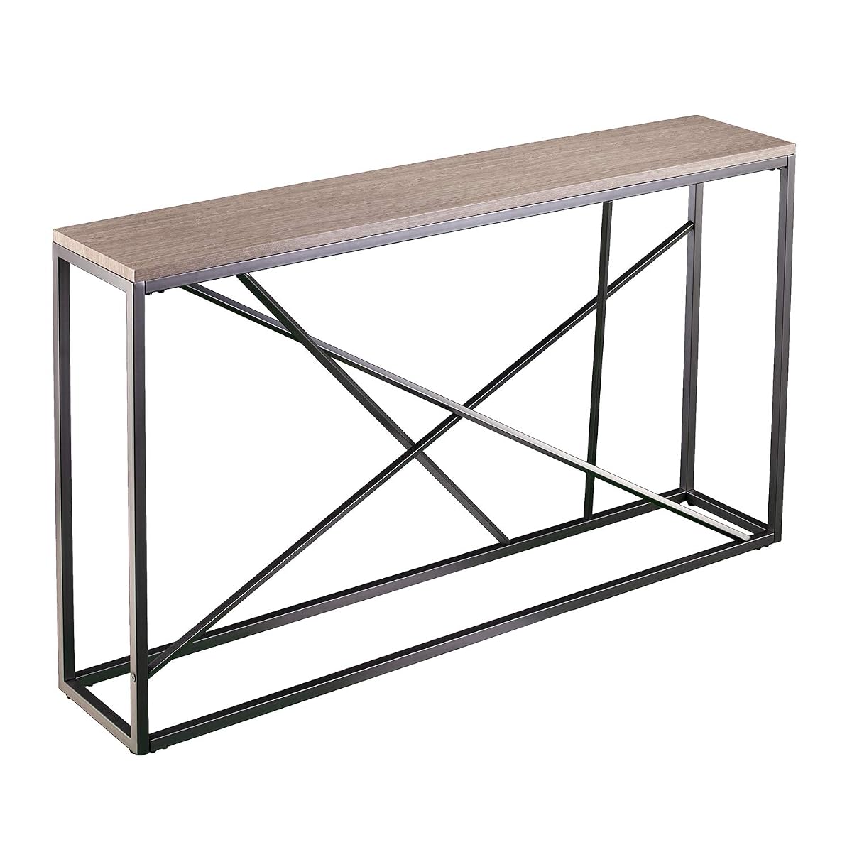 Arendal Faux Stone Skinny Console Table, Dining Room With Open Concept Living Space Modern Style Powder-Coated Iron, Gray