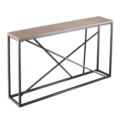 Arendal Faux Stone Skinny Console Table, Dining Room With Open Concept Living Space Modern Style Powder-Coated Iron, Gray