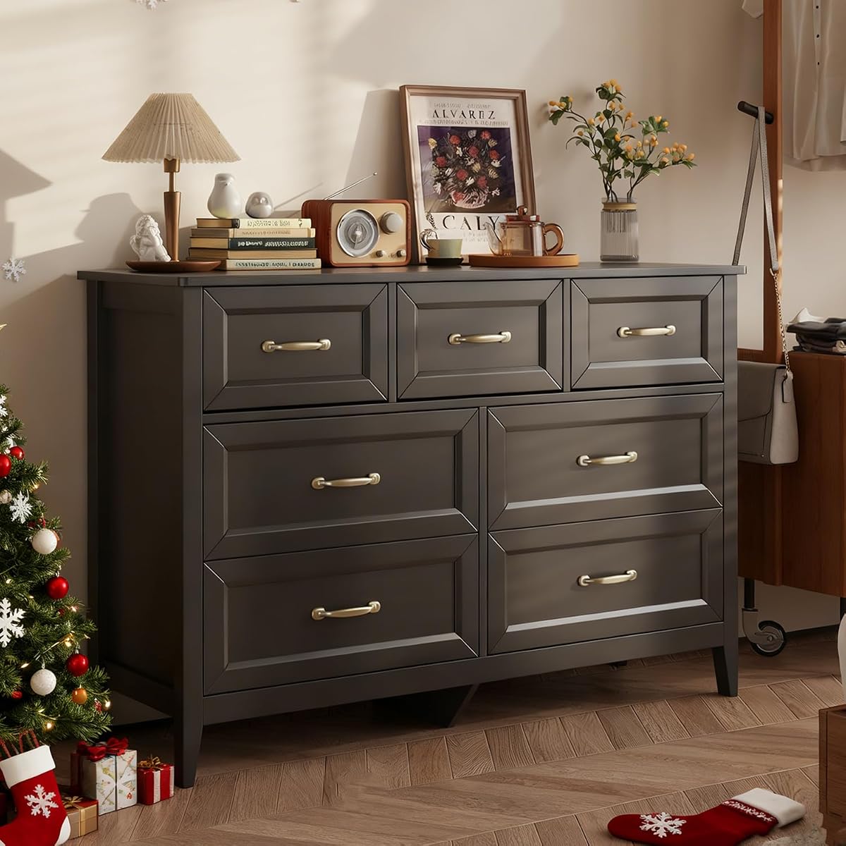 Black Dresser for Bedroom, Modern 7 Drawers Dresser