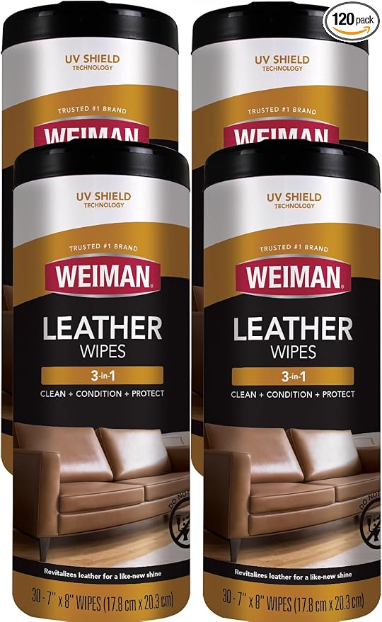 Leather Cleaner Wipes - Clean Condition UV Protection Help Prevent Cracking or Fading of Furniture, Car Interior, Couch, and Shoes, 4 Pack