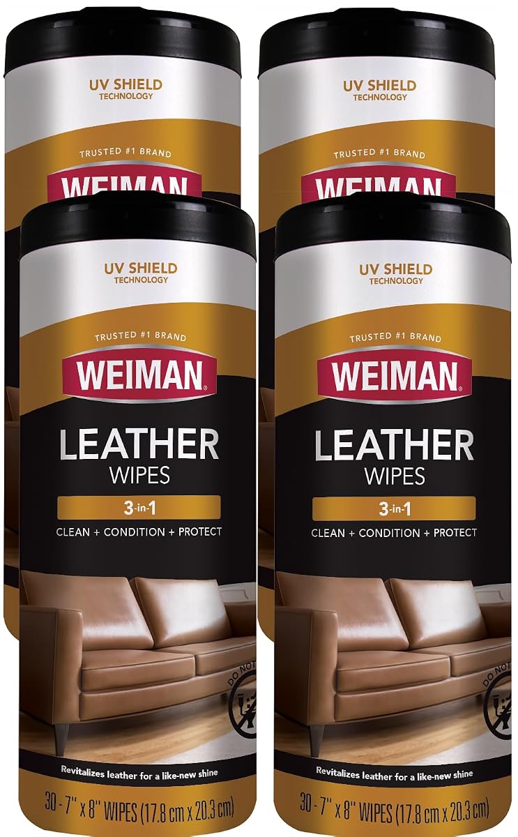 Leather Cleaner Wipes - Clean Condition UV Protection Help Prevent Cracking or Fading of Furniture, Car Interior, Couch, and Shoes, 4 Pack
