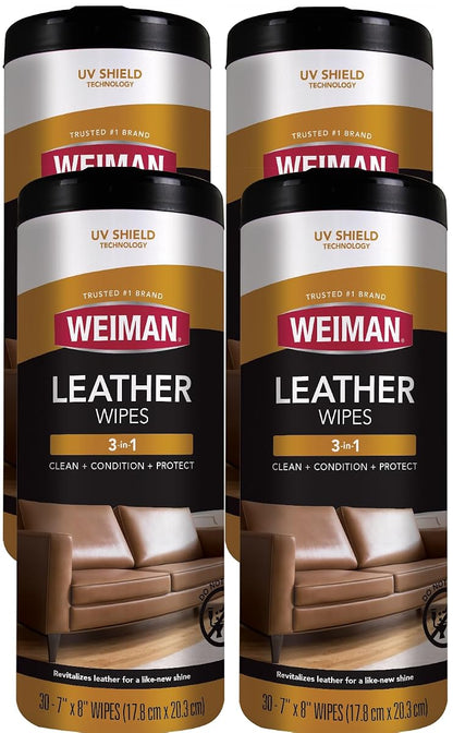 Leather Cleaner Wipes - Clean Condition UV Protection Help Prevent Cracking or Fading of Furniture, Car Interior, Couch, and Shoes, 4 Pack