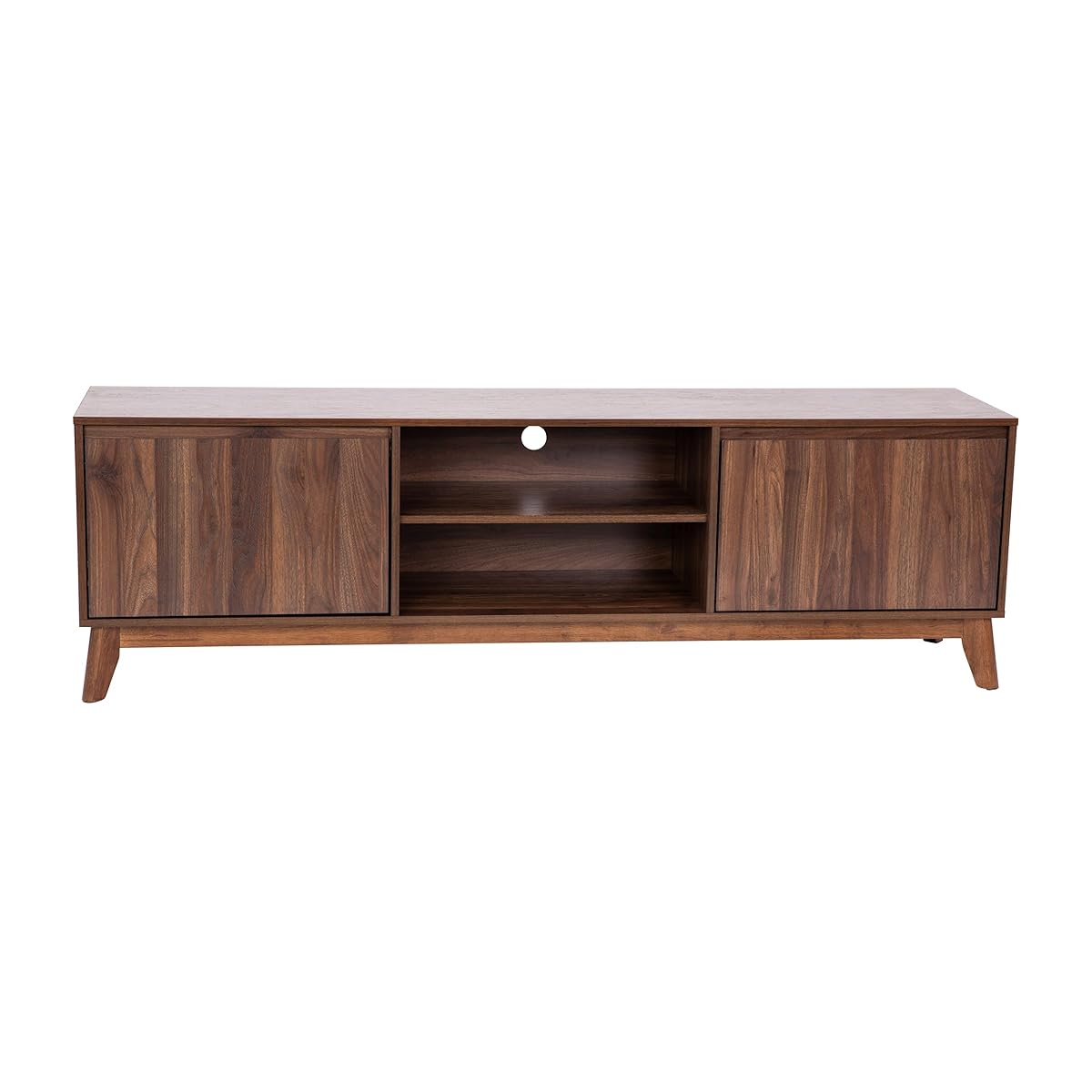 Hatfield Mid-Century Modern TV Stand For 65+ Inch TV's - Walnut Laminate Finish - 70 Inch Media Center - Adjustable Center Shelf - Soft Close Doors