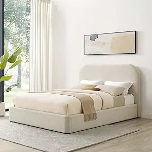Keynote Modern Queen Bed Frame with Curve Shaped Headboard in Heathered Weave, view 2