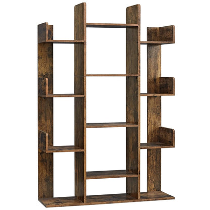 VASAGLE CUSTOS Collection - Bookshelf, Tree-Shaped Bookcase with 13 Storage Shelves, Rounded Corners, 9.8 x 33.9 x 55.1 Inches, Rustic Brown ULBC67BXV1