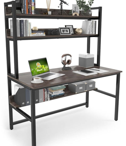 Desk with Hutch, Computer Desk with Shelves, 47 Inch
