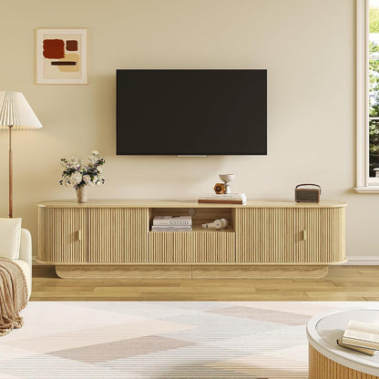 86.6'' Fluted TV Stand for 55-85 Inch, Natural Wood TV Console