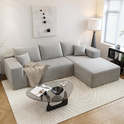 107.5" Cloud Sectional Couch with L-Shape Chaise,Modern Modular Sofa with Deep Seat, Upholstered Couches for Living Room Bedroom Apartments,No Assembly Required, (Grey,Right Facing Chaise)