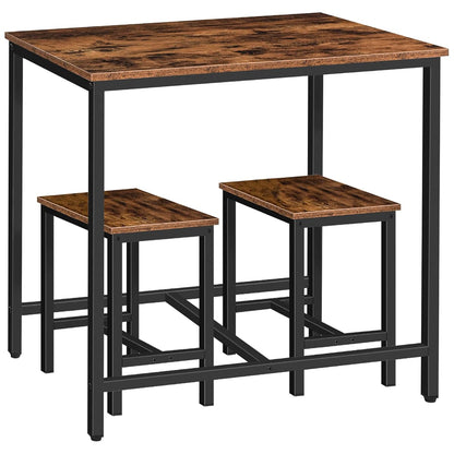 3-Piece Industrial Dining Table Set, Kitchen Table, Space Saving Dinette for Kitchen, Dining Room, Small Space, Breakfast Nook, Living Room, Party, Rustic Brown and Black BF75CZ01G1