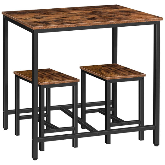 3-Piece Industrial Dining Table Set, Kitchen Table, Space Saving Dinette for Kitchen, Dining Room, Small Space, Breakfast Nook, Living Room, Party, Rustic Brown and Black BF75CZ01G1