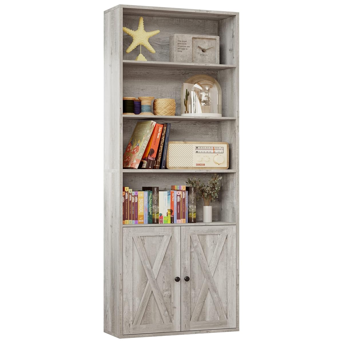 Industrial Bookshelves and Bookcases with Doors Floor Standing 6 Shelf Display