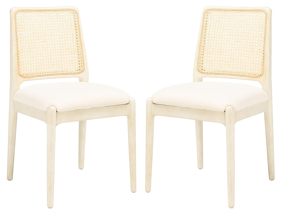 SAFAVIEH Home Collection Reinhardt White Rattan Cushion Dining Chair (Set of 2) -Fully Assembled DCH8800B-SET2