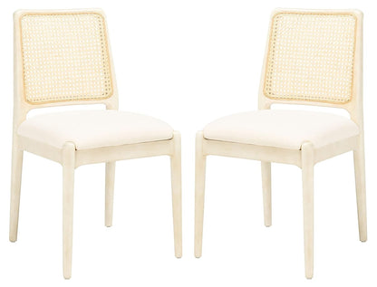 SAFAVIEH Home Collection Reinhardt White Rattan Cushion Dining Chair (Set of 2) -Fully Assembled DCH8800B-SET2