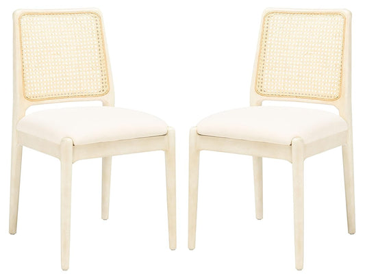 SAFAVIEH Home Collection Reinhardt White Rattan Cushion Dining Chair (Set of 2) -Fully Assembled DCH8800B-SET2