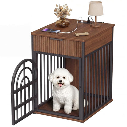 Dog Crate Furniture, Wooden Dog Kennel for Small Breed,Walnut