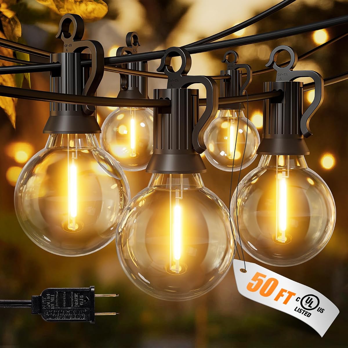 Outdoor String Lights, 50FT 25 G40 Bulbs Shatterproof Patio Lights