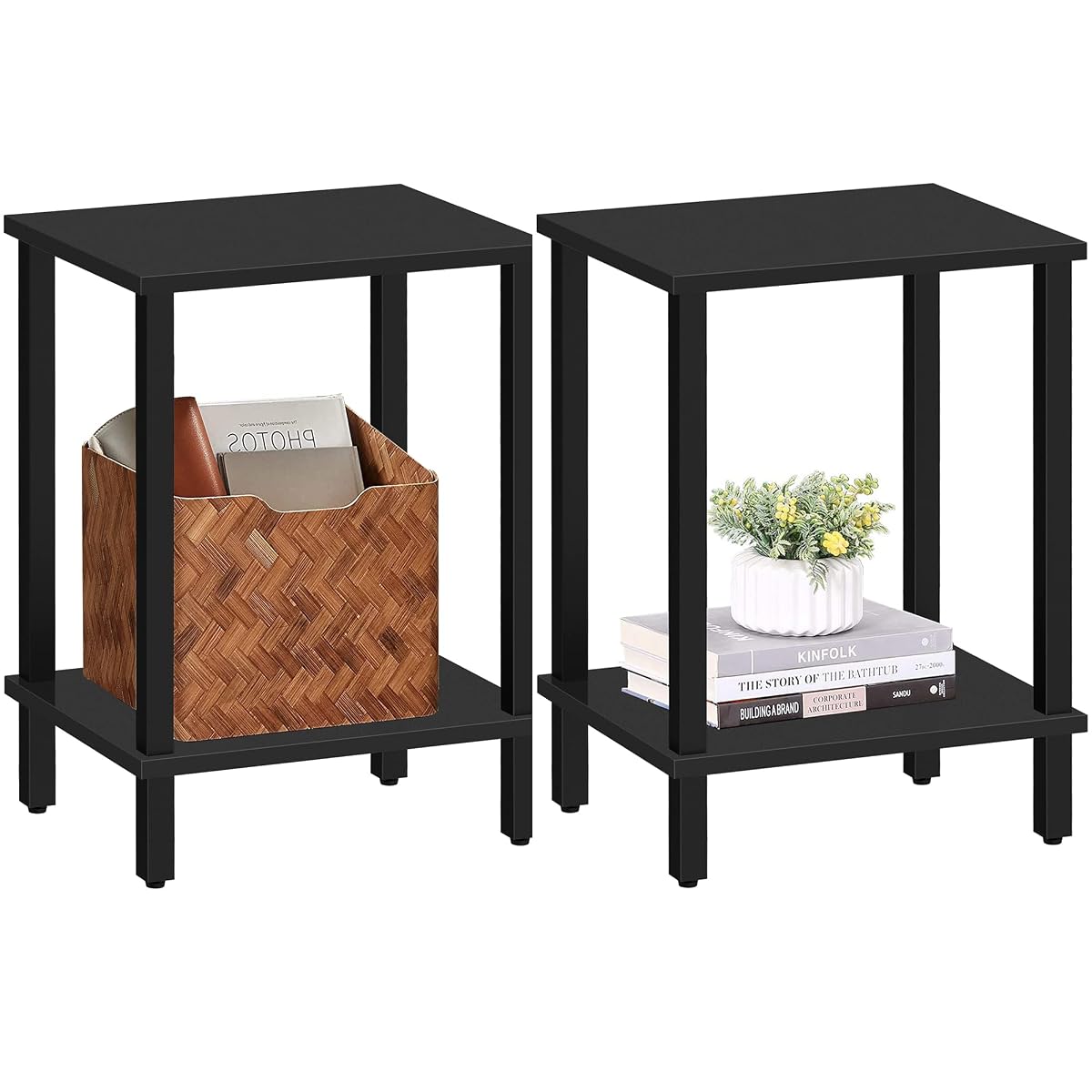 End Table, Set of 2, Side Table, Nightstand, 2-Tier Storage Shelf, Sofa Table for Small Space, Living Room, Bed Room TB01BK035