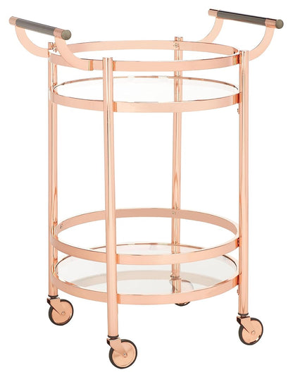 Safavieh Home Collection Sienna Rose Gold/Black Nickel Trim Handle/Tempered Glass 2-Tier Round Bar Cart