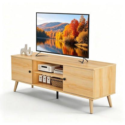 TV Stand for 55 60 inch TV, Modern Mid Century Entertainment Center with Storage