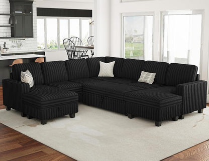Oversized Sofa Bed Modular Sectional Sleeper Sofa with Pull Out Bed L Shaped Couch with Storage Chaise Black Couch