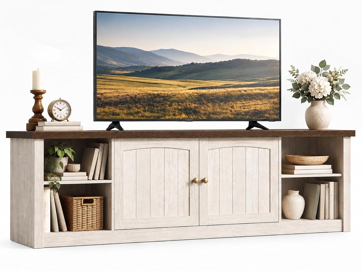 Farmhouse TV Stand with Storage Cabinet & Shelves for 65 Inch TVs