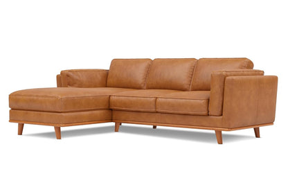 Valencia Artisan Full Leather Sofa - Pure Full Italian Nappa Leather Couch, Solid Wood Accent, Ultimate Comfort (Cognac, Left Chaise Sectional)