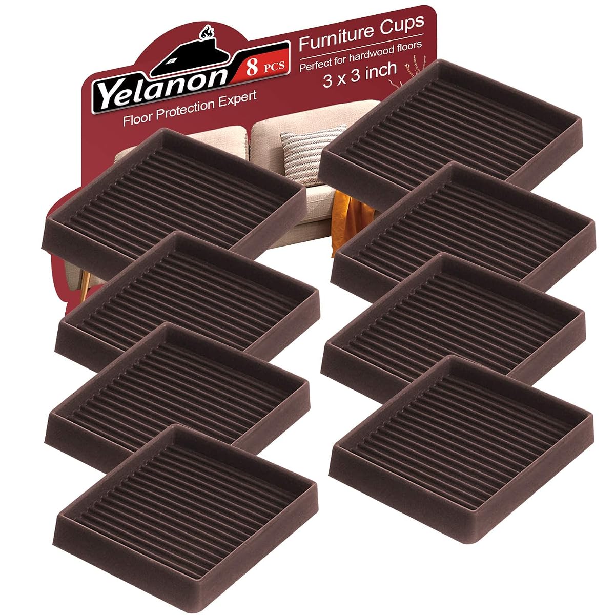 Non Slip Furniture Pads for Hardwood Floors -8 Pcs 3” Furniture Coasters Cups, Anti Skid Furniture Grippers Rubber Feet, Floor Protectors for Furniture Bed Couch Stoppers