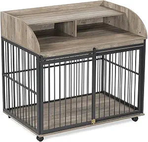 Medium Dog Crates, Farmhouse Table Dog Crate with Wheels & Lock, view 2