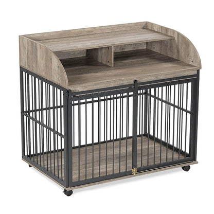 Medium Dog Crates, Farmhouse Table Dog Crate with Wheels & Lock