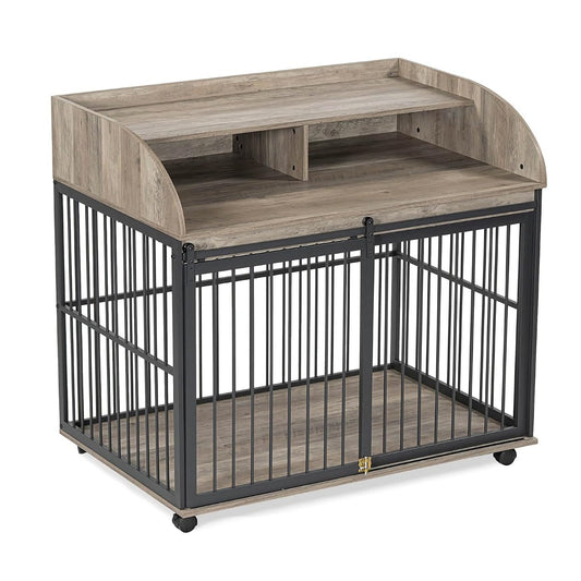 Medium Dog Crates, Farmhouse Table Dog Crate with Wheels & Lock