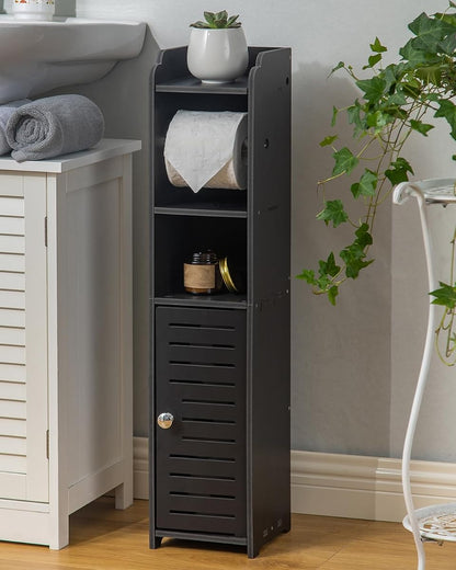 Toilet Paper Holder Stand: Freestanding No Drill PVC Bathroom Storage for Apartment Renters -Protect Rental Deposit- Small Space Storage Solution