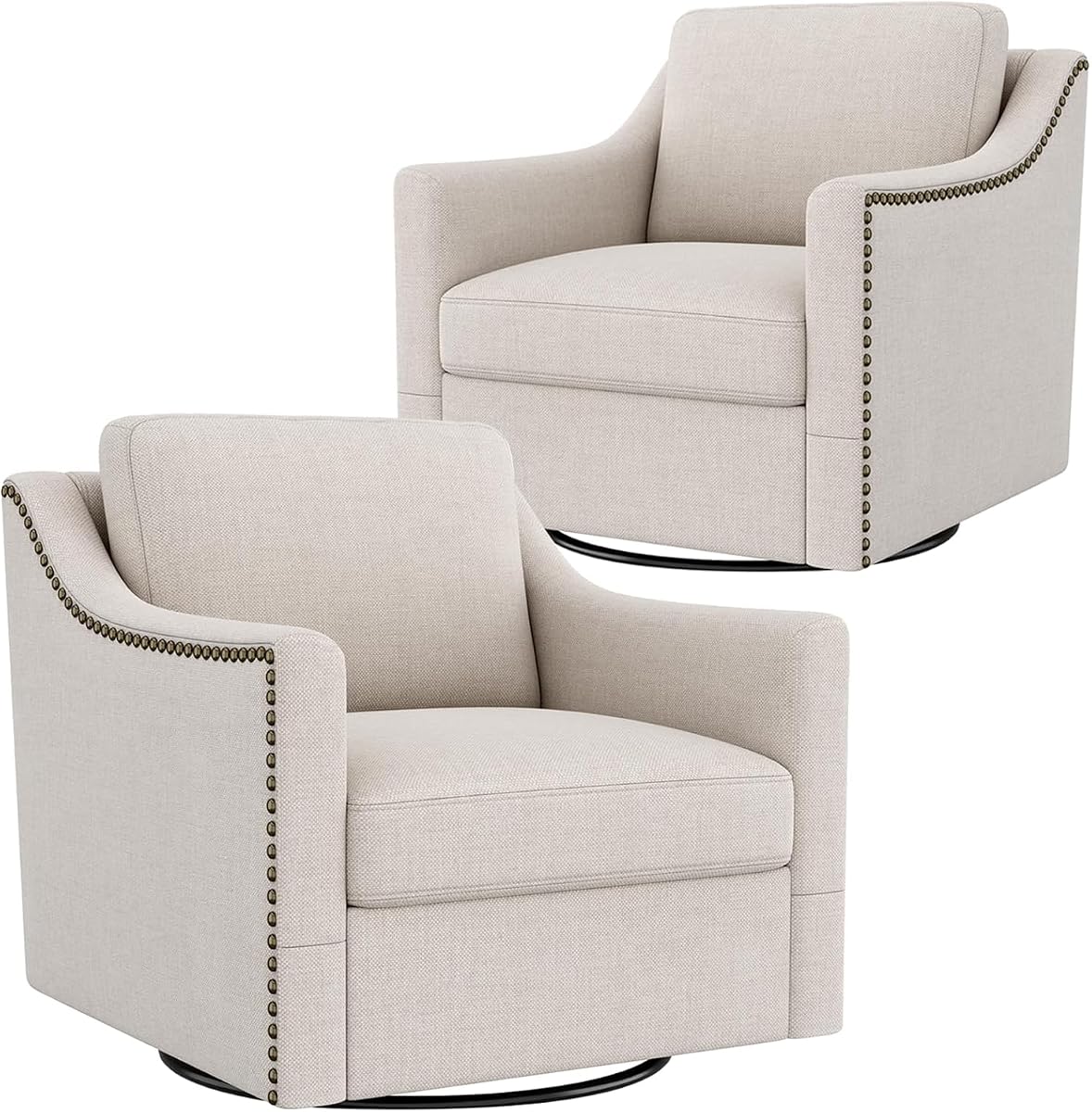 Swivel Accent Chair Set of 2，Armchair，Bronze Nail Decoration Comfy Living Room Chair,Single Sofa Chair，Reading Chairs,for Living Room Bedroom Reading Apartment (Cream, 2 Cream)