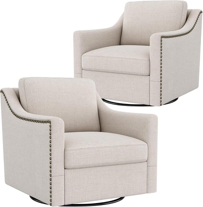 Swivel Accent Chair Set of 2，Armchair，Bronze Nail Decoration Comfy Living Room Chair,Single Sofa Chair，Reading Chairs,for Living Room Bedroom Reading Apartment (Cream, 2 Cream)