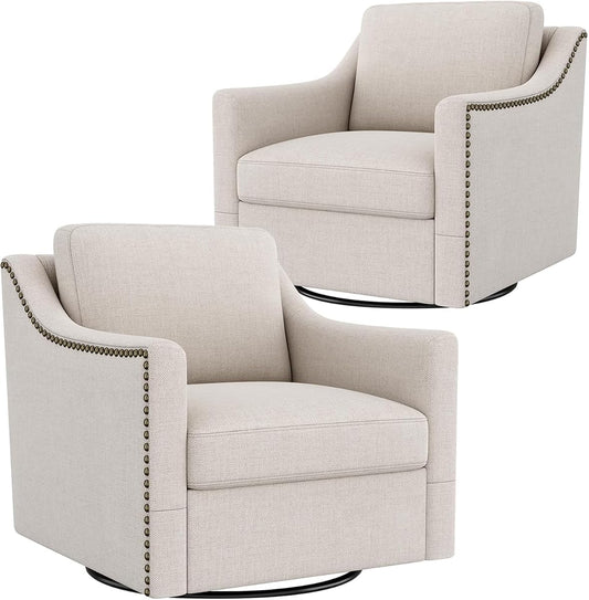 Swivel Accent Chair Set of 2，Armchair，Bronze Nail Decoration Comfy Living Room Chair,Single Sofa Chair，Reading Chairs,for Living Room Bedroom Reading Apartment (Cream, 2 Cream)