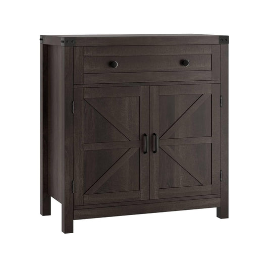 Coffee Bar Cabinet, Kitchen Storage Cabinet, Modern Farmhouse Buffet Sideboard with Drawer and Adjustable Shelf, Barn Door Accent Cabinets for Kitchen, Dining Room, Entryway, Dark Brown