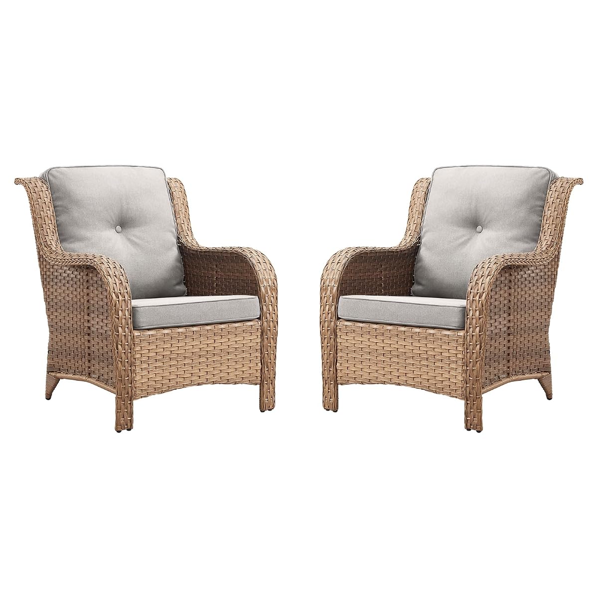 Patio Furniture Chairs Outdoor Chair - 2 Piece Wicker Rattan Chairs Set with High Back and Deep Seating for Deck Porch Balcony Backyard Garden(Yellow/Beige)