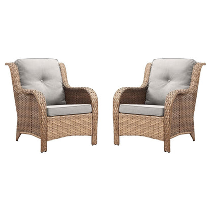 Patio Furniture Chairs Outdoor Chair - 2 Piece Wicker Rattan Chairs Set with High Back and Deep Seating for Deck Porch Balcony Backyard Garden(Yellow/Beige)