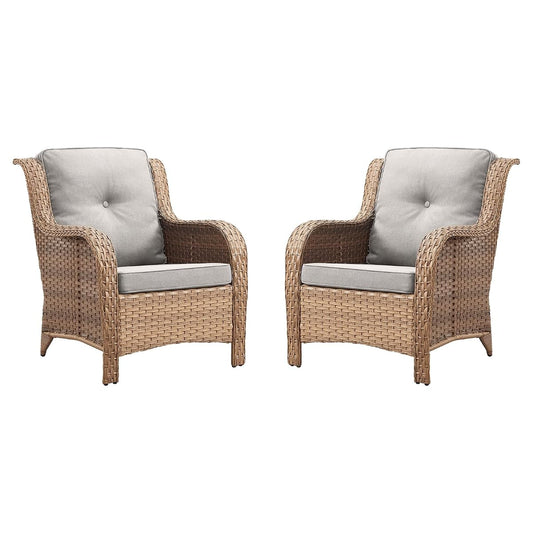 Patio Furniture Chairs Outdoor Chair - 2 Piece Wicker Rattan Chairs Set with High Back and Deep Seating for Deck Porch Balcony Backyard Garden(Yellow/Beige)