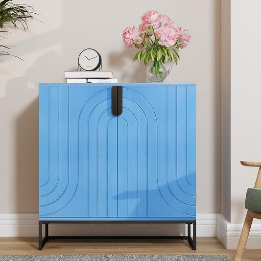 Sideboard Buffet Cabinet with Storage, Modern Accent Cabinet Adjustable Shelves Wooden Storage Cabinets for Kitchen, Dining Room, Living Room, Coffee Bar, Garage, Entryway, Antique Blue