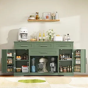 54" Sideboard Cabinet, Kitchen Buffet Cabinet with Storage, Olive Green, view 2