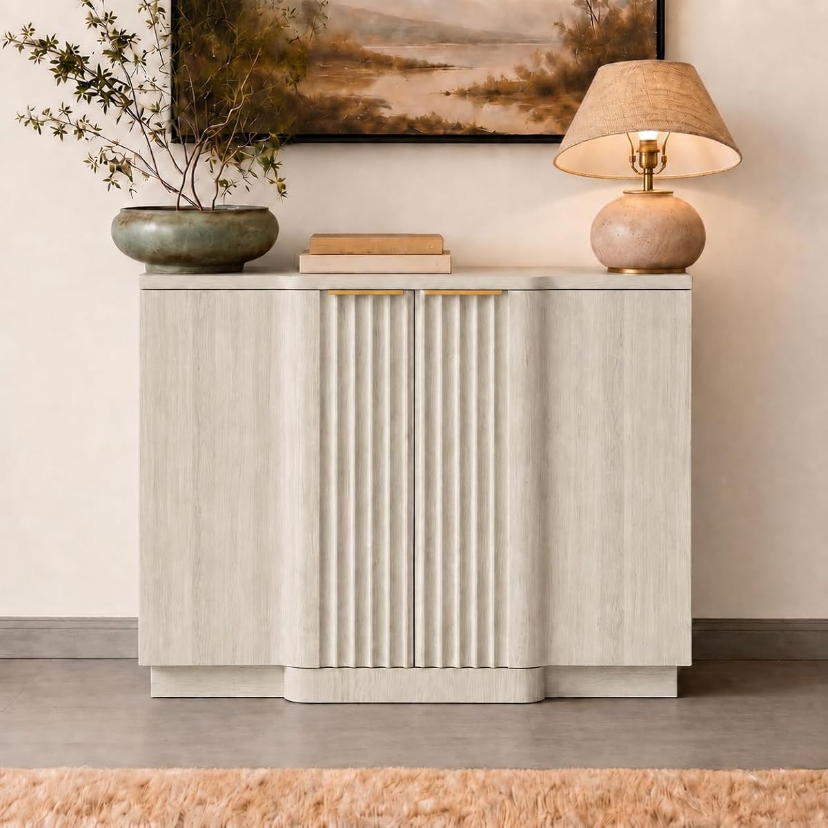 Fluted Buffet Cabinet with Storage, 31.5" Accent Sideboard Credenza