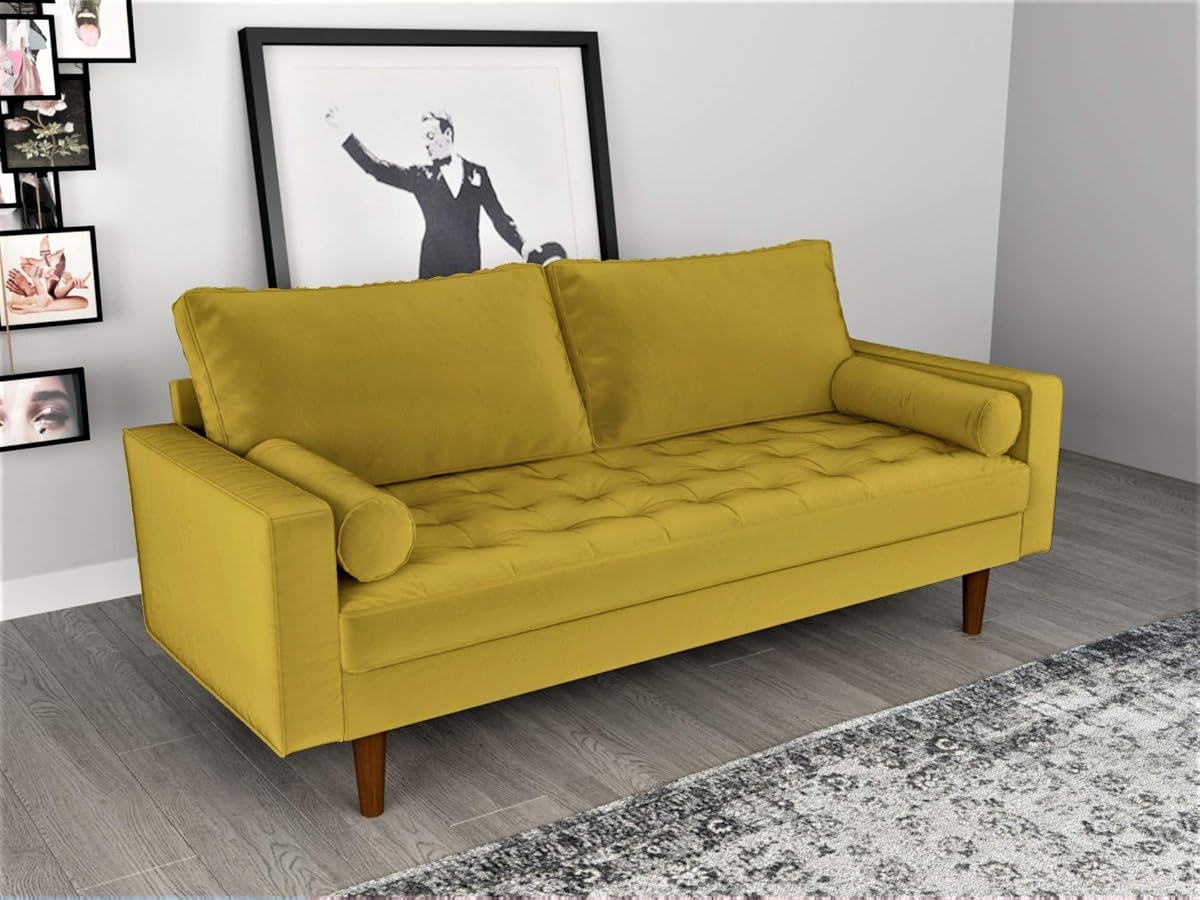 S5459 Mid Century Modern Velvet Upholstered Tufted Living Room Sofa, 69.68" Goldenrod