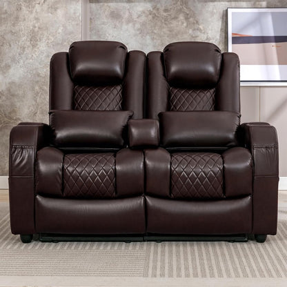Loveseat Recliner, Recliner Sofa with Cup Holders and 2 Pillows, Wall Hugger Recliners & 135° Reclining Loveseat (Brown PU Leather Furniture)