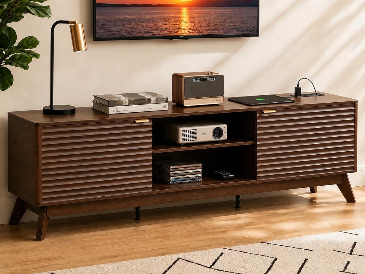 Mid Century Modern TV Stand for Living Room 70 in Fluted TV Console