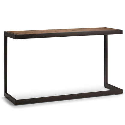 Erina SOLID ACACIA WOOD and Metal 52 inch Wide Industrial Console Sofa Table in Rustic Natural Aged Brown for the Living room Entryway and Bedroom