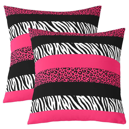 Pink Leopard Print Pillow Covers,18x18 Inch Set of 2,Black Zebra Cheetah Skin Print Cushion Cases for Women Adults,Wild Animal Geometric Stripes Western Style Cushion Covers for Bed Chairs Office