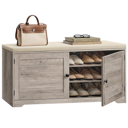 VASAGLE 3-Tier Shoe Storage Bench with Cushion, 14 x 39.8 x 20.7 Inches