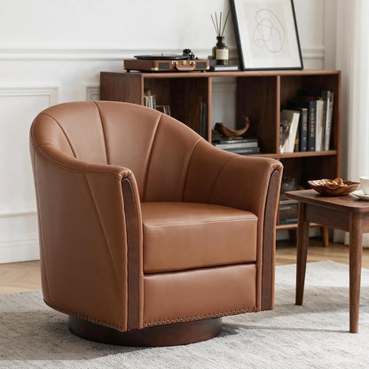 360° Swivel Accent Chair, Faux Leather Swivel Barrel Chairs