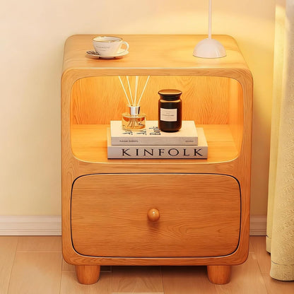 Wood Nightstand with Drawers,Bedside Table with Open Shelf Compact Cabinet for Small Bedrooms Practical No Assembly Required Sturdy Bedside Storage